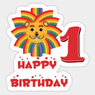 Happy birthday 1 Rainbow Lion Sticker